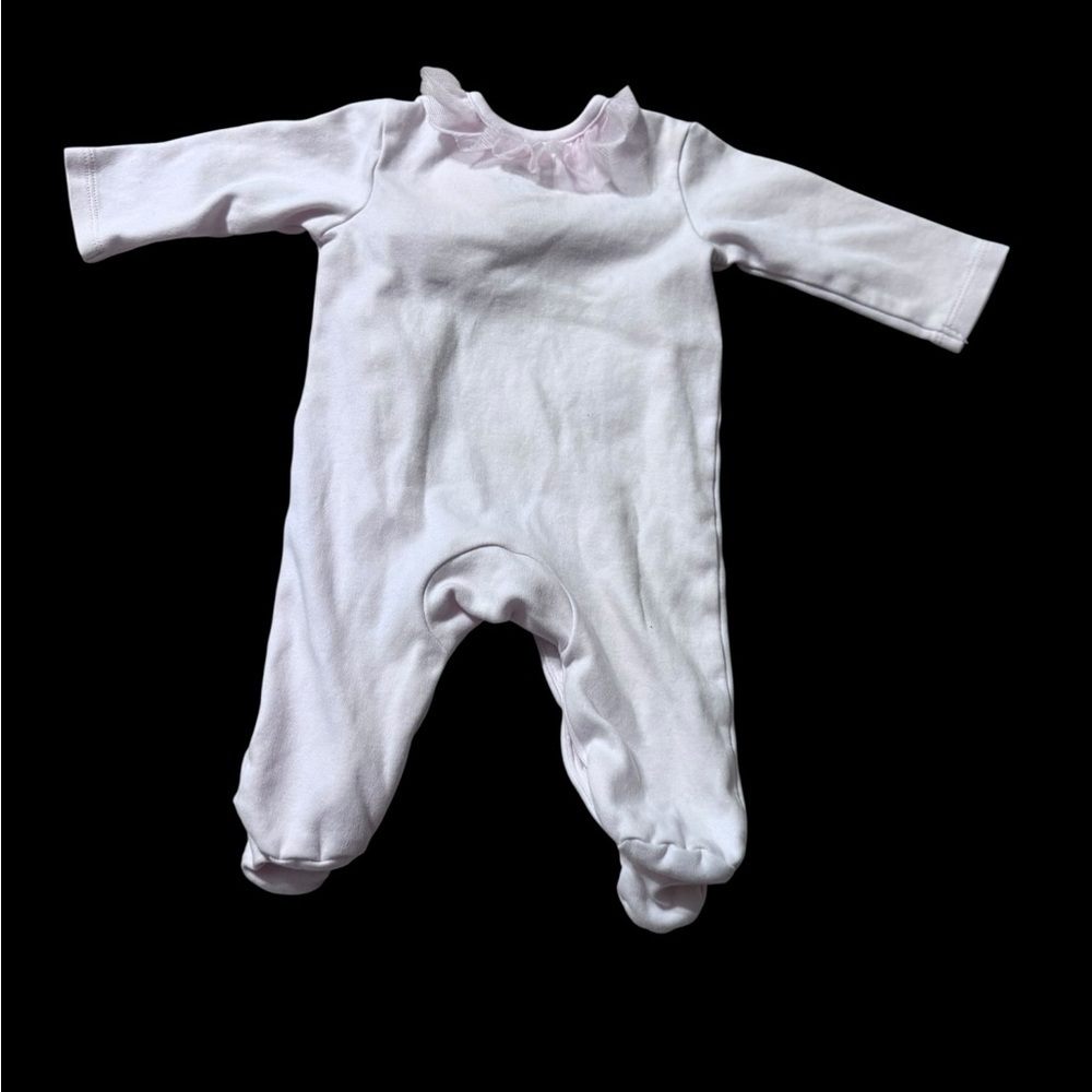 First Impressions Pink and White Baby Footie with Bow - Picture 2 of 3